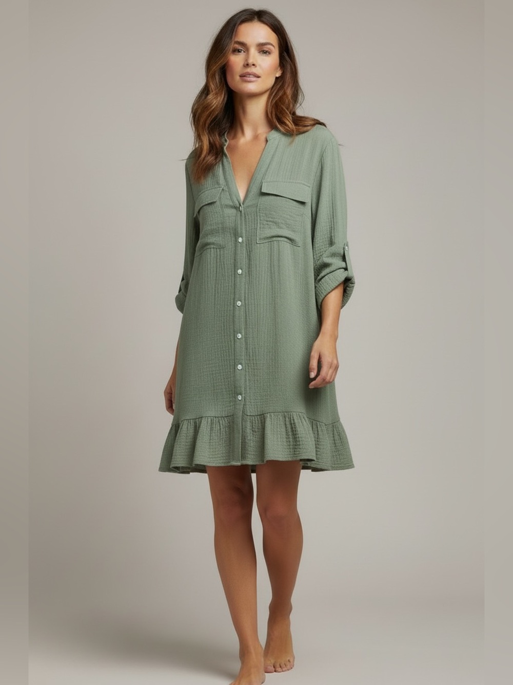 Nanette Lepore Bohemian Sage Roll Sleeve Mini Dress Size 12 NWT